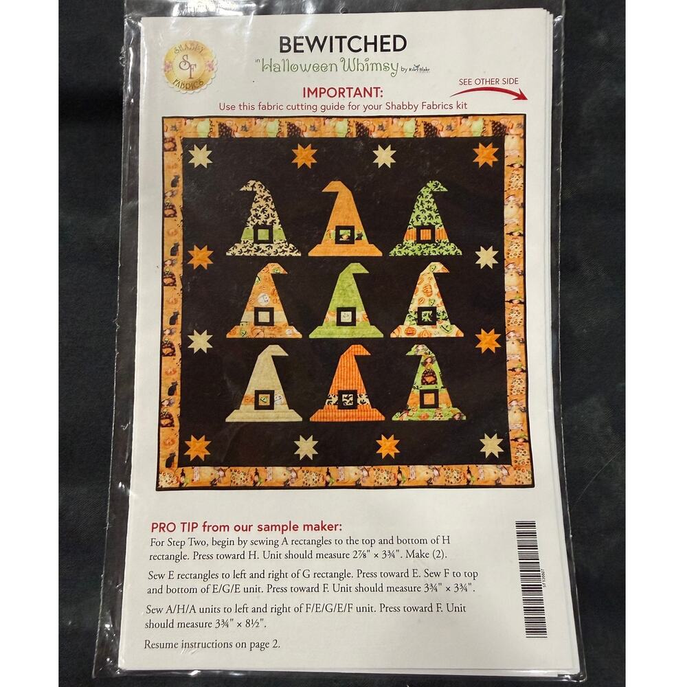 NEW BeWitched Halloween Quilt Fabric Kit Pattern Basket TPB 2104 Open Box
